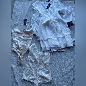 Lulus Elegant White and Cream Lace Set